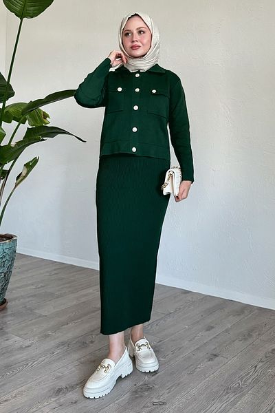 InStyle بدلة باللون الأخضر البترولي مع تنورة وسترة