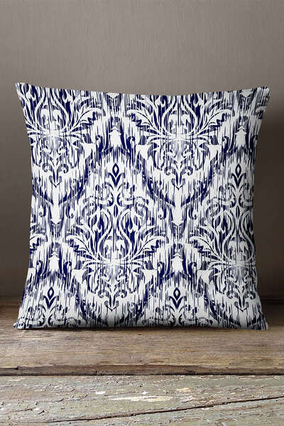 INSENSE HOME Кадифе Babyface Синьо-біла подушка з дамаським візерунком - Cgh089