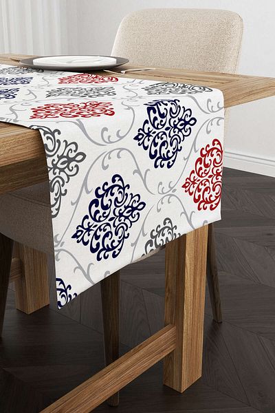 Cango Home Runner cu imprimare digitală cu model damasc albastru roșu - Otyk451-rn