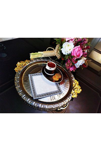 KESKİN NAKIŞ Colorful Embroidery Embroidered Glitter Fabric 6 Pieces Square Coffee Presentation Napkin