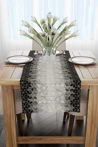 Cango Home Runner cu imprimare digitală cu model mozaic auriu negru Cgh923-rn