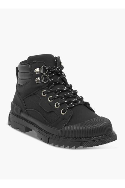 LBL by Shoexpress Panelled High Cut Boots with Lace Detail and Zip Closure