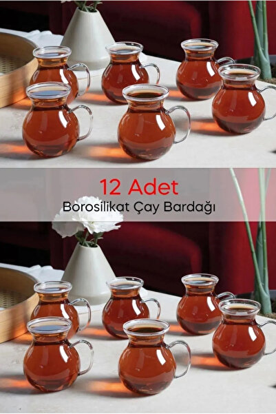 faseb 12'li Cam Bardak saplı Keyfi Ala Borosilikat Cam Bardak Takımı Isıya Da...