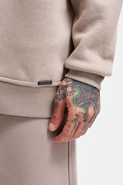 Machinist Erkek Basic Bisiklet Yaka Oversize Açık Gri Sweatshirt
