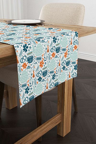Cango Home Albastru Portocaliu Obiect Decorativ Cu Model Imprimat Digital Runner Cgh582-rn