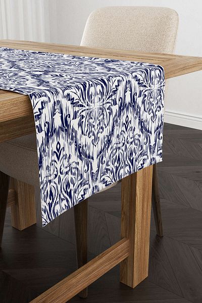 Cango Home Μπλε Navy White Damask Runner με μοτίβο - Cgh089-rn