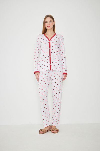 CrazyShopping Set de pijamale cu mânecă lungă, cu decolteu în V, cu nasturi