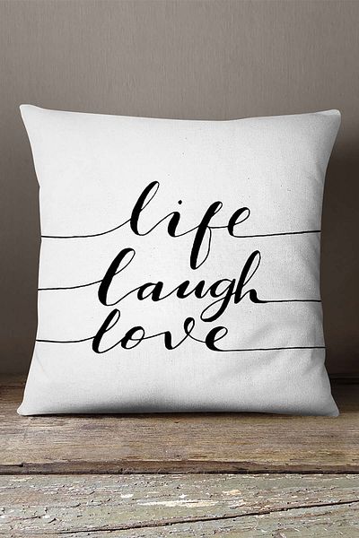INSENSE HOME Velvet Babyface White Black Life Laugh Love Written Decorative Kırent Case - Cgh282