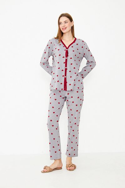 CrazyShopping Women's V-Neck Buttoned Long Sleeve Pajamas Set