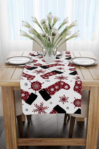 Cango Home Red Black Christmas Themed Digital Printed Runner Cgh296-rn
