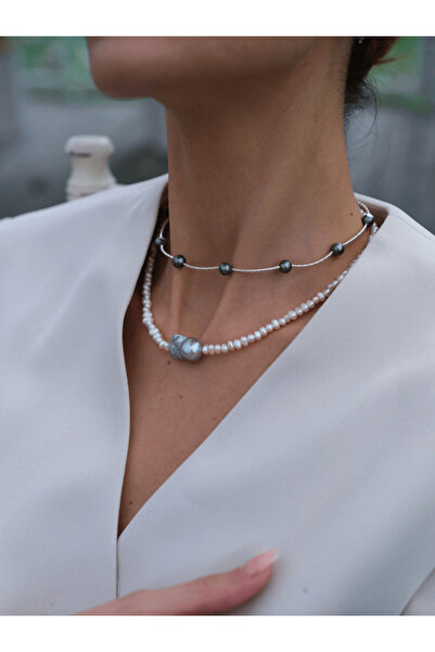 LİNYA JEWELLERY İnka Gri Barok İncili Kolye