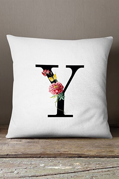 INSENSE HOME Velvet Babyface Double Sided Red Floral Letter Throw Pillow Cover - Letter Y