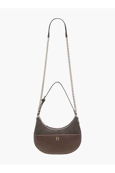 Flora Bella by Shoexpress Flora Bella Monogram Detail Hobo Bag with Detachable Strap and Zip Closure