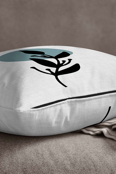 INSENSE HOME Velvet Babyface, albastru, negru, decorativ, abstract, frunze, model, imprimat, husă de pernă Cgh722