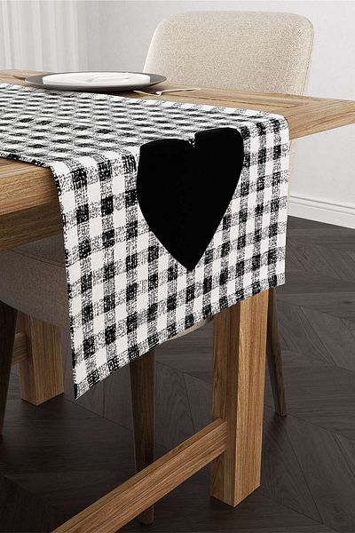 Cango Home Runner cu imprimare digitală cu model de inimă în carouri alb-negru Cgh1008-rn