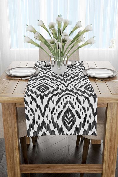 Cango Home Runner decorativ etnic alb-negru - Cgh129-rn