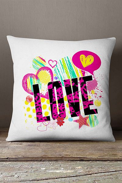 INSENSE HOME Velvet Babyface, alb, negru, dragoste scrisă, imprimare digitală, husă de pernă - Cgh451
