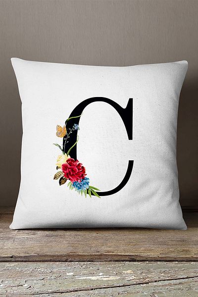 INSENSE HOME Velvet Babyface Double Sided Red Floral Letter Throw Pillow Cover - Letter C