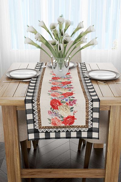 Cango Home Runner cu model floral în carouri alb-negru cu imprimare digitală Cgh1092-rn