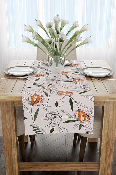 Cango Home Runner cu model floral verde bej - Cgh017-rn