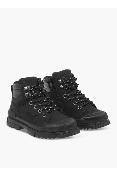 LBL by Shoexpress Panelled High Cut Boots with Lace Detail and Zip Closure