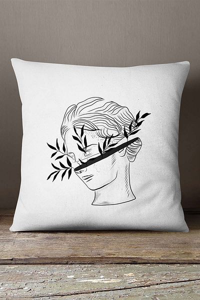 INSENSE HOME Velvet Babyface Alb Negru Modern Sculpture Figure Digital Printed Arunca Husa de Perna Cgh556