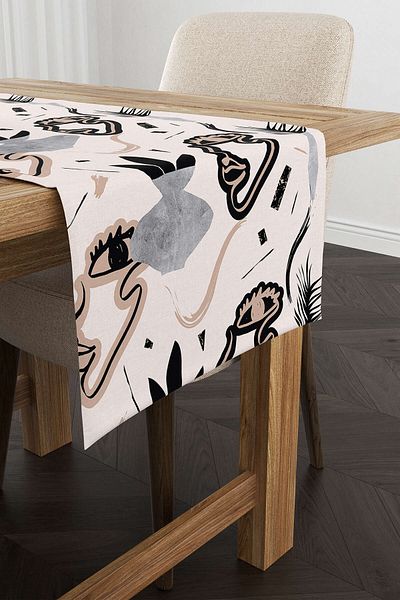 Cango Home Runner cu imprimare digitală cu model siluetă modernă de culoare crem negru Cgh1098-rn
