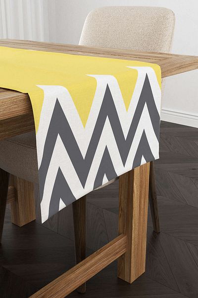 Cango Home Galben Gri Decorativ Zigzag Model Digital Printed Runner - Yst12-rn