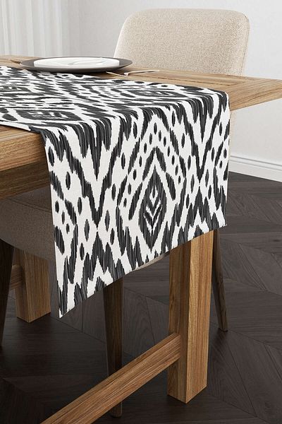 Cango Home Runner decorativ etnic alb-negru - Cgh129-rn