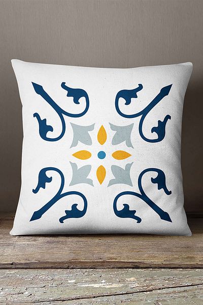 INSENSE HOME Βελούδινο Babyface Λευκό Μπλε Μοντέρνο Ethnic Πλακάκι με μοτίβο ψηφιακής εκτύπωσης Κάλυμμα μαξιλαριού ριχτάρι