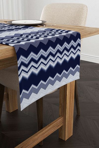 Cango Home Runner cu imprimare digitală cu model etnic în zig-zag albastru Cgh931-rn