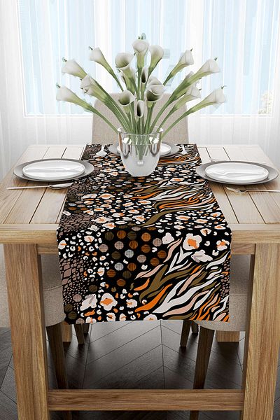 Cango Home Brown Orange Snakeskin Zebra Pattern Digital Print Runner - Cgh362-rn