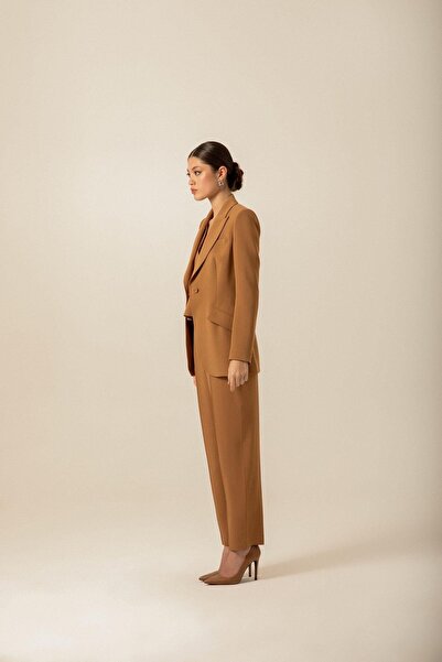 rue Crepe Textured Camel Jacket with Pocket Cover