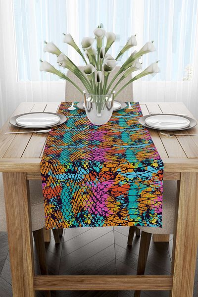 Cango Home Runner de imprimare digitală cu model din piele de șarpe neagră multicoloră - Cgh373-rn