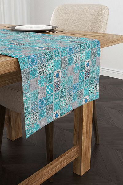 Cango Home Albastru Gri Motiv Ramadan Model Decorativ Imprimat Digital Runner Cgh1331-rn