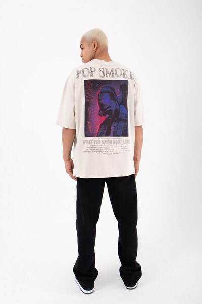 Machinist oversized Pop Smoke Love με τύπωμα Βαμβακερό μπλουζάκι Smoke