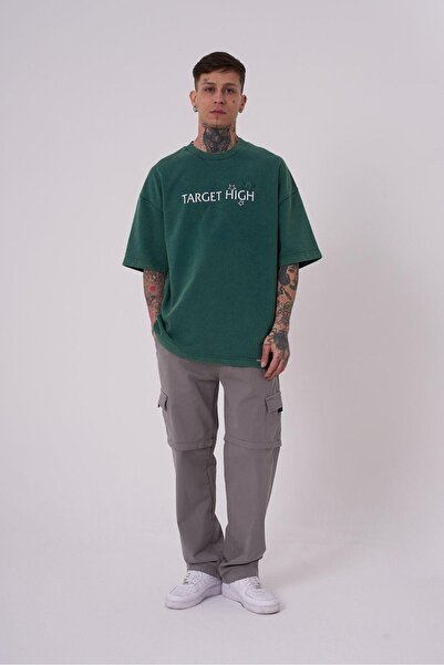 Machinist Ανδρικό μπλουζάκι No Pouses Printed Oversize Petrol Green T-shirt