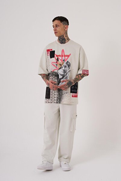 Machinist Ανδρικό μπλουζάκι Macstar Statue Printed Oversize σε γκρι χρώμα