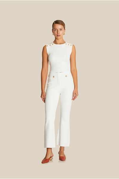 rue. Ecru Knitwear Trousers with Gold Button Detail