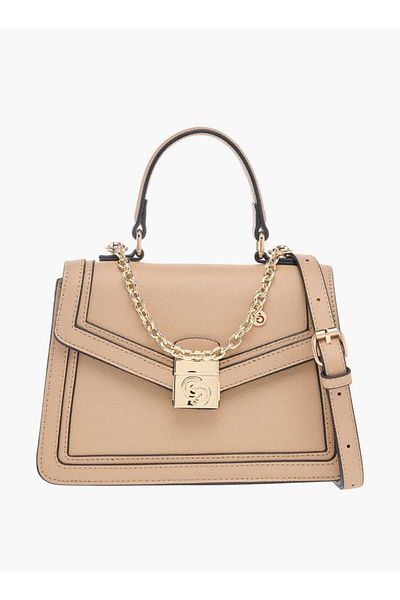 Celeste Solid Satchel Bag with Flap Closure and Detachable Strap