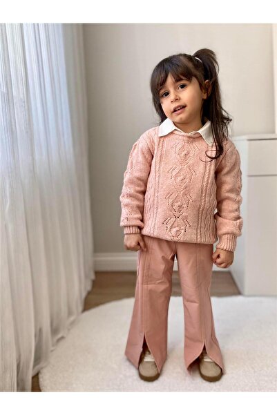 miabambim Pulover pentru fetiță cu gât roșu ajurat