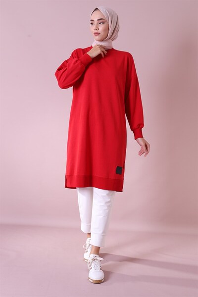 Soul 30645 Crew Neck 2 Thread Long Below the Knee Tunic Red