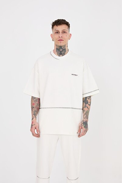 Machinist Ανδρικό μπλουζάκι Blanket Stitch Oversize εκρού