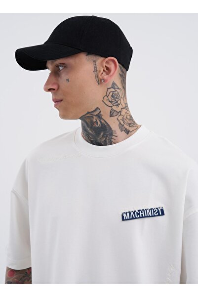 Machinist Ανδρικό μπλουζάκι Ecru oversized - Με λεπτομέρεια ετικέτας