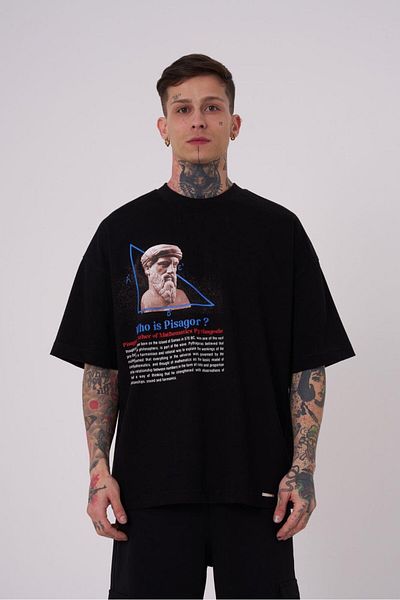 Machinist Men's Premium Pythagoras Printed Oversize Black T-Shirt