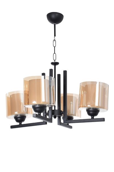 Modavize Atiye Modern Design Bedroom Living Room Living Room Kitchen Black Color Honey Double Glass 4-Piece Chandelier