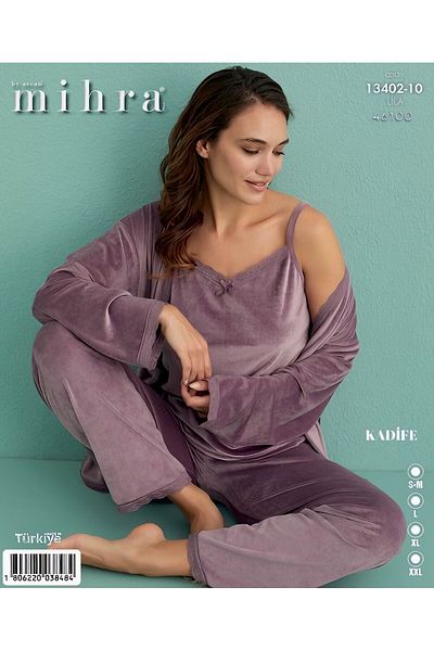 Mihra Wel Soft Velvet 3-Piece Pajama Set