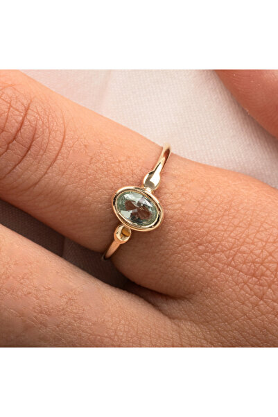 FasekGold Green Taşlı Tek Taş Evlilik Teklifi Yüzüğü-0.90 Karat Kristal Opal 925 Ayar Gümüş Yüzük