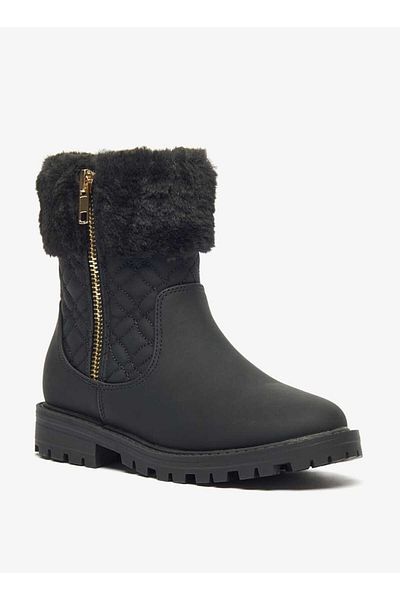 Little Missy Plush Detail Ankle Boots with Zip Closure
