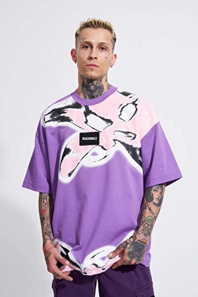 Machinist Ανδρικό μπλουζάκι με στάμπα Lotus Flower Oversize Μωβ